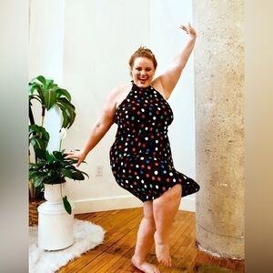 Rixo Target Halter Polka Dot 1X Designer Collab Mini Dress Lightweight Retro